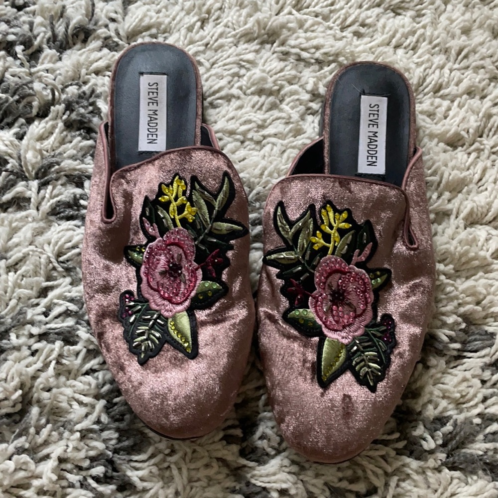 Blush pink embellished flat mules Steve Madden